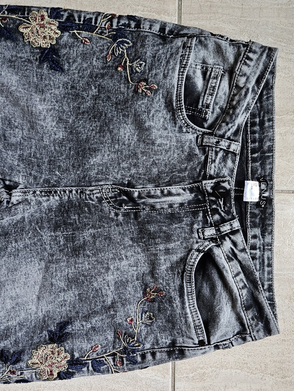 Venus Embroidered Acid Wash Flare Jeans - Boho Bell Bottoms - Picture 3 of 14
